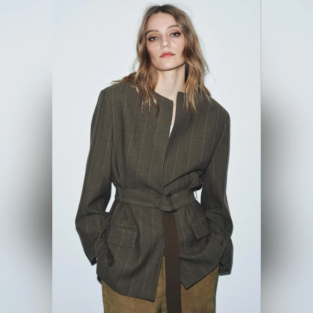 Zara WOOL BLEND BELTED BLAZER SIZE XS - Picture 4 of 16